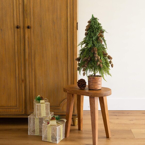 2-ft Artificial Down Swept Cedar Christmas Tree with Pinecones in Rustic Decorative Planter - SKU #T5387 - 7