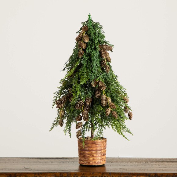 2-ft Artificial Down Swept Cedar Christmas Tree with Pinecones in Rustic Decorative Planter - SKU #T5387 - 8