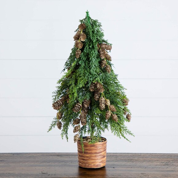 2-ft Artificial Down Swept Cedar Christmas Tree with Pinecones in Rustic Decorative Planter - SKU #T5387 - 9