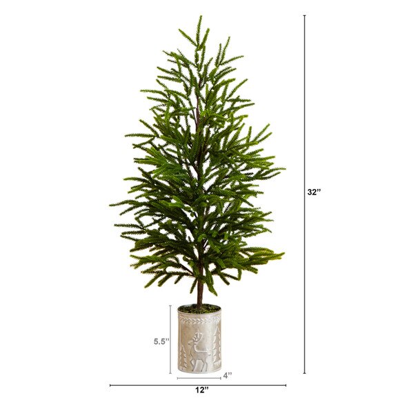32-in Artificial Real Touch Norfolk Island Pine in Christmas Tin Metal Planter with Natural Look - SKU #T5388 - 1