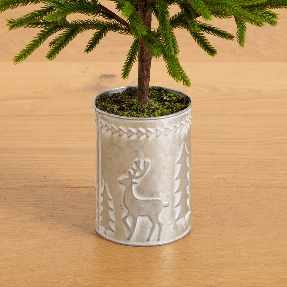 32-in Artificial Real Touch Norfolk Island Pine in Christmas Tin Metal Planter with Natural Look - SKU #T5388 - 4