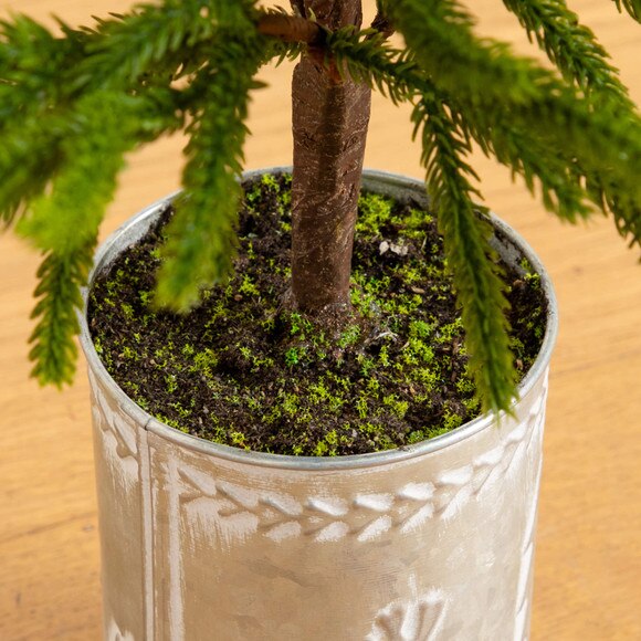 32-in Artificial Real Touch Norfolk Island Pine in Christmas Tin Metal Planter with Natural Look - SKU #T5388 - 5