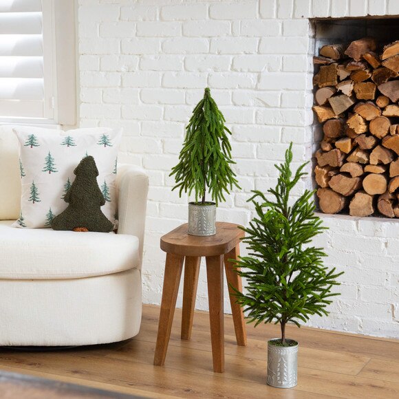 32-in Artificial Real Touch Norfolk Island Pine in Christmas Tin Metal Planter with Natural Look - SKU #T5388 - 7