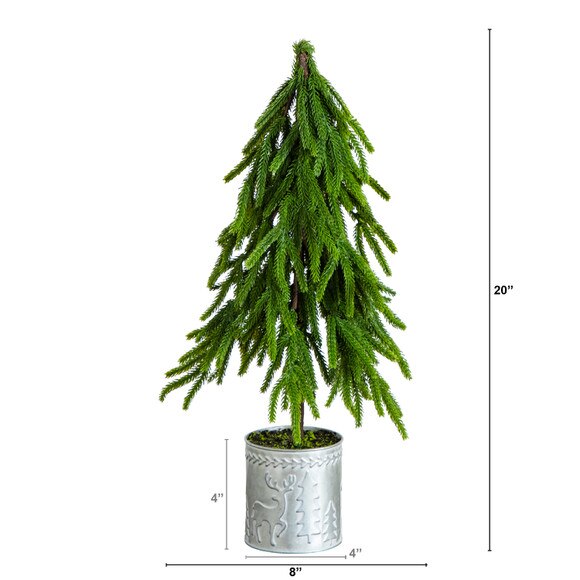 20-in Artificial Real Touch Down Swept Norfolk Island Pine in Christmas Tin Metal Planter with Natural Look - SKU #T5389 - 1