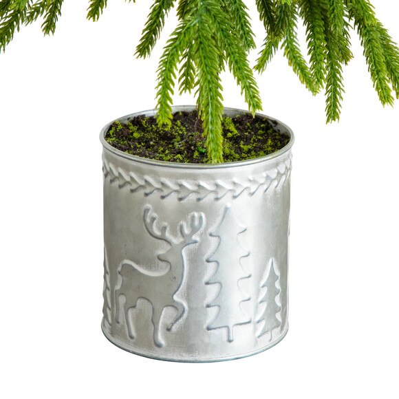 20-in Artificial Real Touch Down Swept Norfolk Island Pine in Christmas Tin Metal Planter with Natural Look - SKU #T5389 - 3