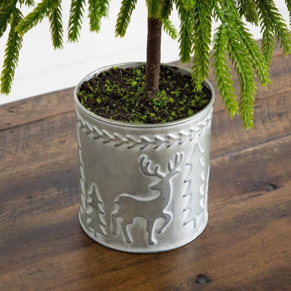 20-in Artificial Real Touch Down Swept Norfolk Island Pine in Christmas Tin Metal Planter with Natural Look - SKU #T5389 - 4