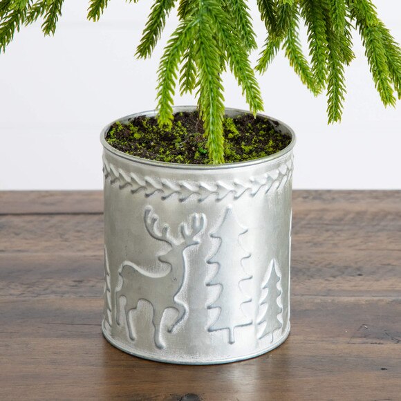 20-in Artificial Real Touch Down Swept Norfolk Island Pine in Christmas Tin Metal Planter with Natural Look - SKU #T5389 - 5