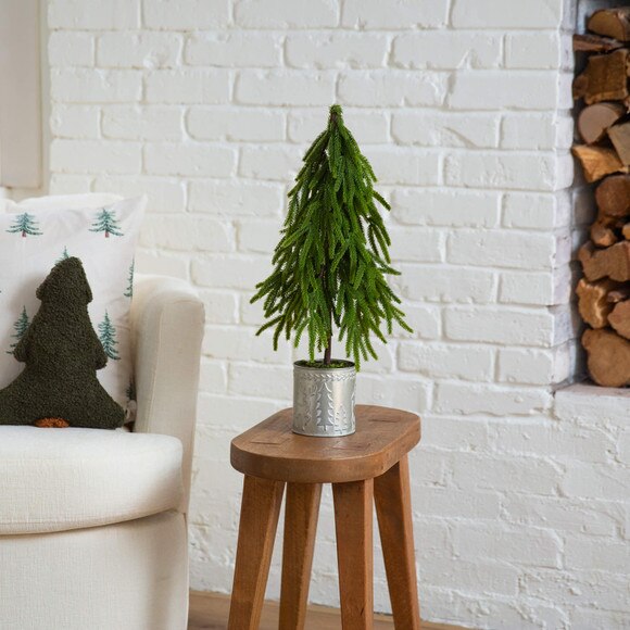 20-in Artificial Real Touch Down Swept Norfolk Island Pine in Christmas Tin Metal Planter with Natural Look - SKU #T5389 - 6