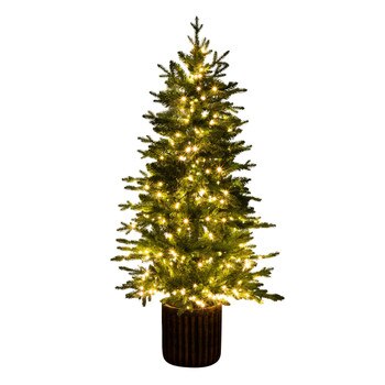 4.5-ft Pre-Lit Artificial Christmas Tree in Decorative Planter with 60 Clear LED Lights - SKU #T5390
