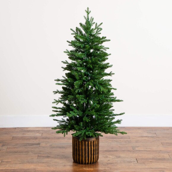 4.5-ft Pre-Lit Artificial Christmas Tree in Decorative Planter with 60 Clear LED Lights - SKU #T5390 - 9