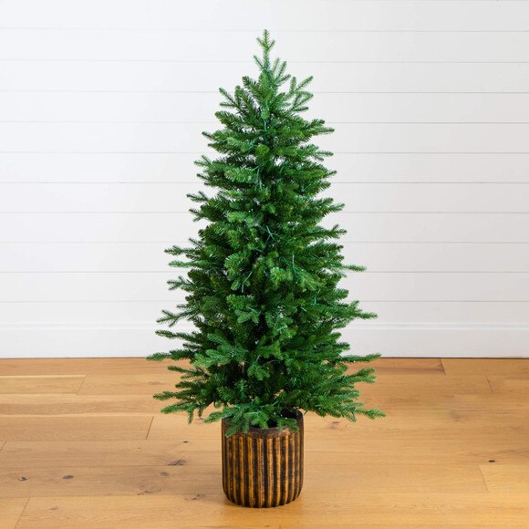 4.5-ft Pre-Lit Artificial Christmas Tree in Decorative Planter with 60 Clear LED Lights - SKU #T5390 - 11