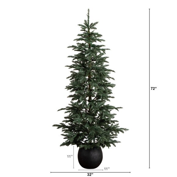 6-ft Pre-Lit Artificial Pine Christmas Tree in Round Black Decorative Planter with 60 Warm White LED Lights - SKU #T5391 - 1