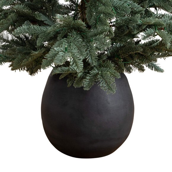 6-ft Pre-Lit Artificial Pine Christmas Tree in Round Black Decorative Planter with 60 Warm White LED Lights - SKU #T5391 - 4