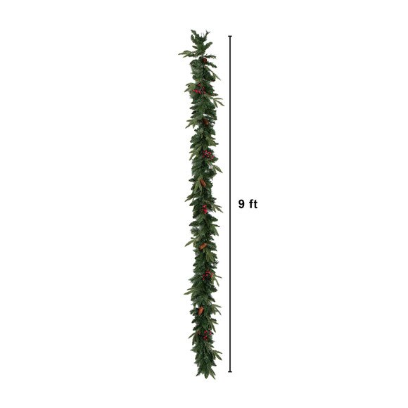 Pre-Lit Artificial Christmas Holiday 5 Piece Bundle with Pinecones Berries- Set of 2 5-ft Christmas Trees 24-in Wreath and set of 2 9-ft Garlands - SKU #T5392 - 2
