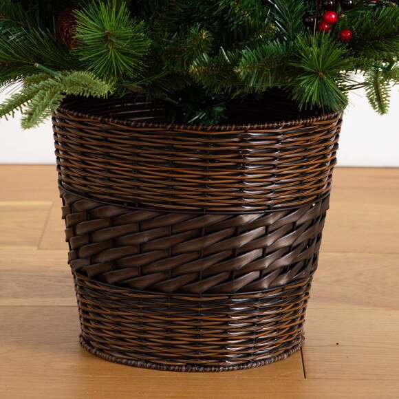 Pre-Lit Artificial Christmas Holiday 5 Piece Bundle with Pinecones Berries- Set of 2 5-ft Christmas Trees 24-in Wreath and set of 2 9-ft Garlands - SKU #T5392 - 5