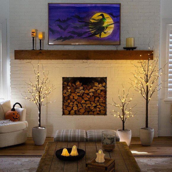 3-ft 5-ft 6-ft Artificial Brown Birch Trees with Warm White LED Lights - Set of 3 - SKU #T5395 - 8
