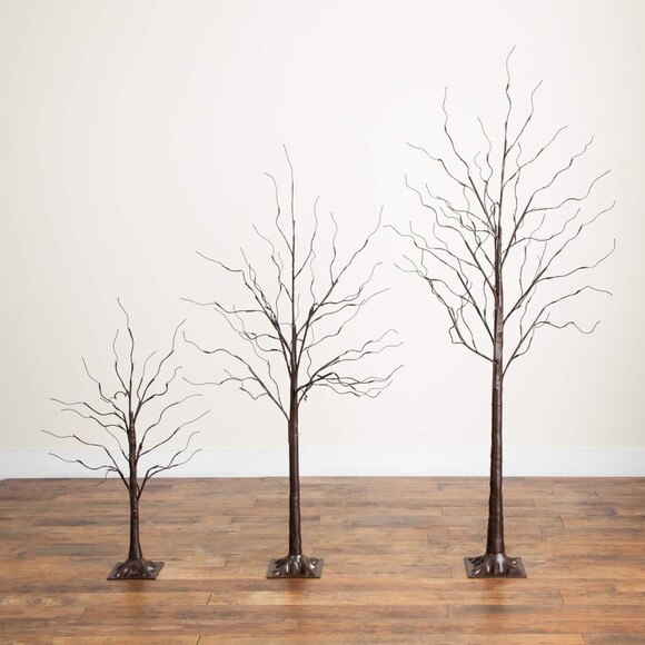 3-ft 5-ft 6-ft Artificial Brown Birch Trees with Warm White LED Lights - Set of 3 - SKU #T5395 - 11