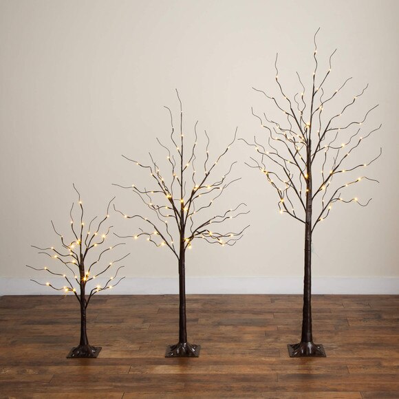 3-ft 5-ft 6-ft Artificial Brown Birch Trees with Warm White LED Lights - Set of 3 - SKU #T5395 - 12