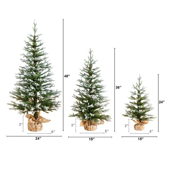 2-ft 3-ft 4-ft Artificial Snowed Balsam Fir Christmas Tree in Burlap Wrapped Base - Set of 3 - SKU #T5399 - 1