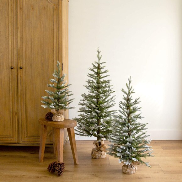 2-ft 3-ft 4-ft Artificial Snowed Balsam Fir Christmas Tree in Burlap Wrapped Base - Set of 3 - SKU #T5399 - 7