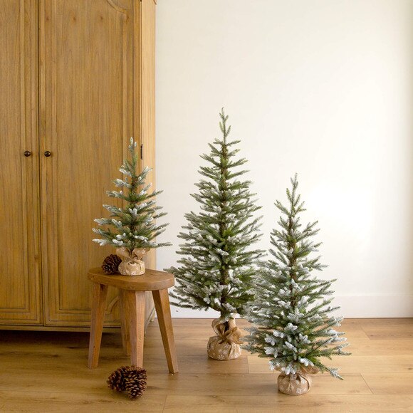 2-ft 3-ft 4-ft Artificial Snowed Balsam Fir Christmas Tree in Burlap Wrapped Base - Set of 3 - SKU #T5399 - 8