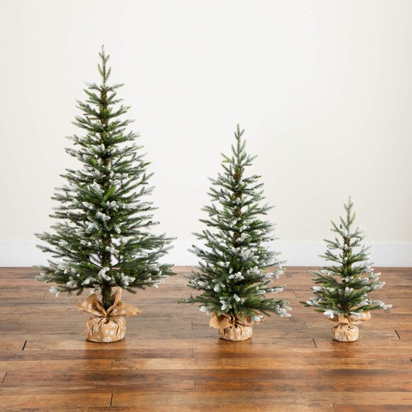 2-ft 3-ft 4-ft Artificial Snowed Balsam Fir Christmas Tree in Burlap Wrapped Base - Set of 3 - SKU #T5399 - 9