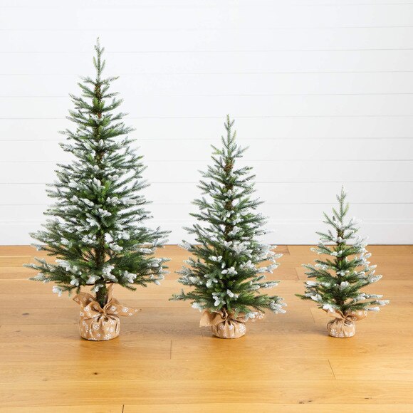 2-ft 3-ft 4-ft Artificial Snowed Balsam Fir Christmas Tree in Burlap Wrapped Base - Set of 3 - SKU #T5399 - 10
