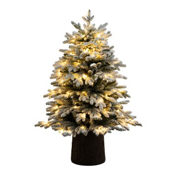 4-ft Pre-Lit Artificial Flocked Christmas Tree with 100 Warm White LED Lights in Decorative Trunk Planter - SKU #T5405