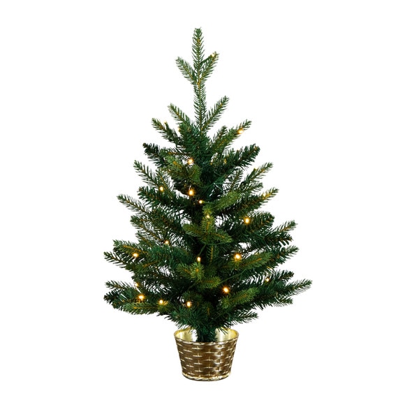 2-ft Pre-Lit Artificial Classic Christmas Tree with 35 Warm White LED Lights in Gold Decorative Planter - SKU #T5407