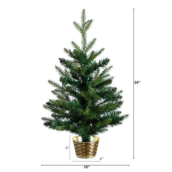 2-ft Pre-Lit Artificial Classic Christmas Tree with 35 Warm White LED Lights in Gold Decorative Planter - SKU #T5407 - 1