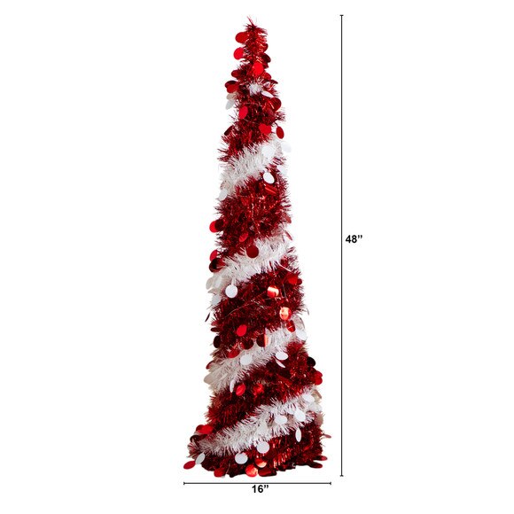 4-ft Pre-Lit Pop up Red White Tinsel Christmas Tree with 50 Mutlicolored LED Lights - SKU #T5408 - 1