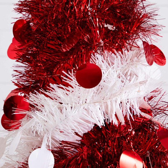 4-ft Pre-Lit Pop up Red White Tinsel Christmas Tree with 50 Mutlicolored LED Lights - SKU #T5408 - 2