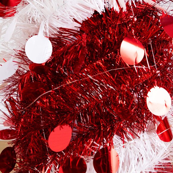 4-ft Pre-Lit Pop up Red White Tinsel Christmas Tree with 50 Mutlicolored LED Lights - SKU #T5408 - 5