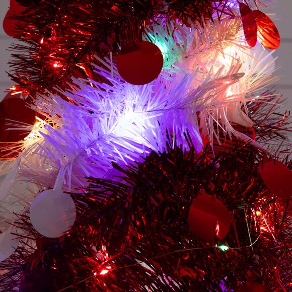 4-ft Pre-Lit Pop up Red White Tinsel Christmas Tree with 50 Mutlicolored LED Lights - SKU #T5408 - 6
