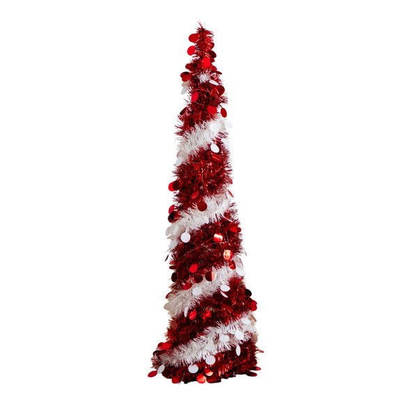 4-ft Pre-Lit Pop up Red White Tinsel Christmas Tree with 50 Mutlicolored LED Lights - SKU #T5408 - 11