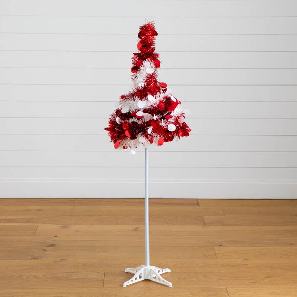 4-ft Pre-Lit Pop up Red White Tinsel Christmas Tree with 50 Mutlicolored LED Lights - SKU #T5408 - 12