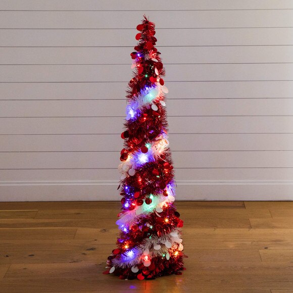 4-ft Pre-Lit Pop up Red White Tinsel Christmas Tree with 50 Mutlicolored LED Lights - SKU #T5408 - 13