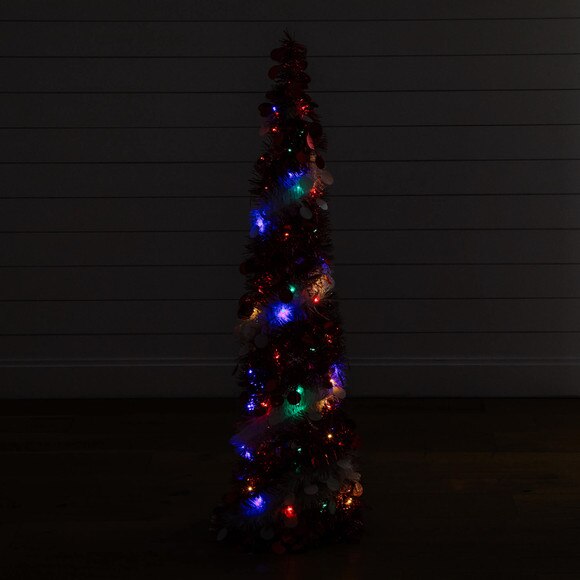 4-ft Pre-Lit Pop up Red White Tinsel Christmas Tree with 50 Mutlicolored LED Lights - SKU #T5408 - 14
