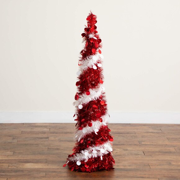 4-ft Pre-Lit Pop up Red White Tinsel Christmas Tree with 50 Mutlicolored LED Lights - SKU #T5408 - 17
