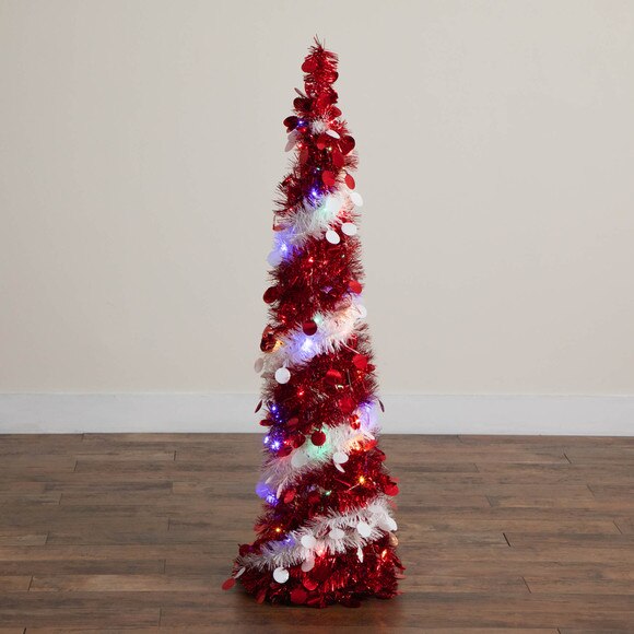 4-ft Pre-Lit Pop up Red White Tinsel Christmas Tree with 50 Mutlicolored LED Lights - SKU #T5408 - 18