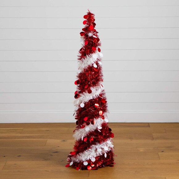 4-ft Pre-Lit Pop up Red White Tinsel Christmas Tree with 50 Mutlicolored LED Lights - SKU #T5408 - 19