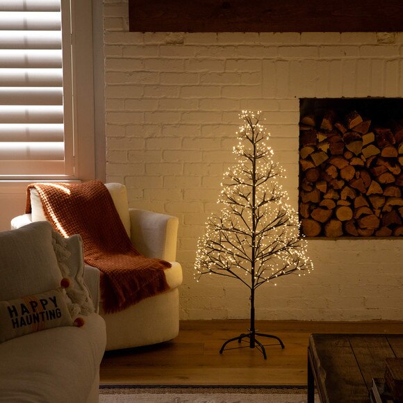 4-ft Pre-Lit Artificial Halloween Black Starburst Tree with 800 Fairy Warm White LED Lights - SKU #T5409 - 8