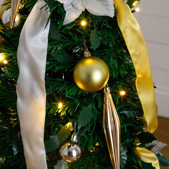 5-ft Pre-Lit Artificial Pop up Christmas Tree with Gold Silver Ornaments Ribbons and 100 Warm White LED Lights - SKU #T5414 - 3