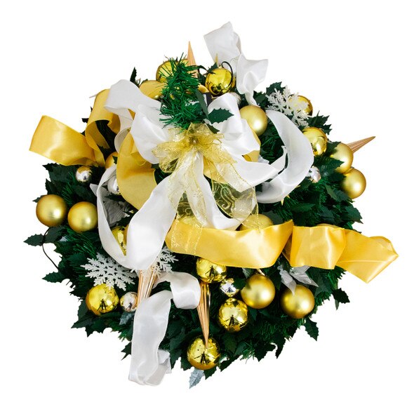 5-ft Pre-Lit Artificial Pop up Christmas Tree with Gold Silver Ornaments Ribbons and 100 Warm White LED Lights - SKU #T5414 - 12