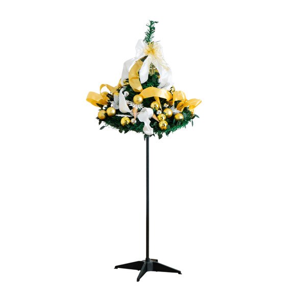 5-ft Pre-Lit Artificial Pop up Christmas Tree with Gold Silver Ornaments Ribbons and 100 Warm White LED Lights - SKU #T5414 - 14