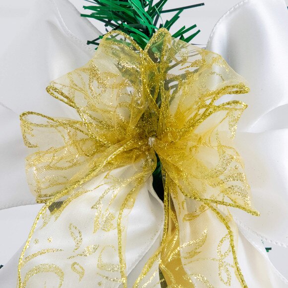 5-ft Pre-Lit Artificial Pop up Christmas Tree with Gold Silver Ornaments Ribbons and 100 Warm White LED Lights - SKU #T5414 - 15