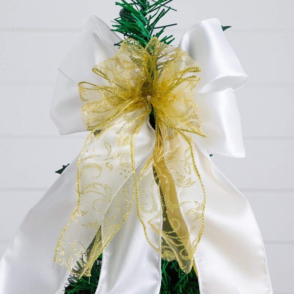 5-ft Pre-Lit Artificial Pop up Christmas Tree with Gold Silver Ornaments Ribbons and 100 Warm White LED Lights - SKU #T5414 - 16