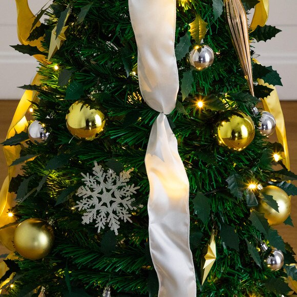 5-ft Pre-Lit Artificial Pop up Christmas Tree with Gold Silver Ornaments Ribbons and 100 Warm White LED Lights - SKU #T5414 - 24