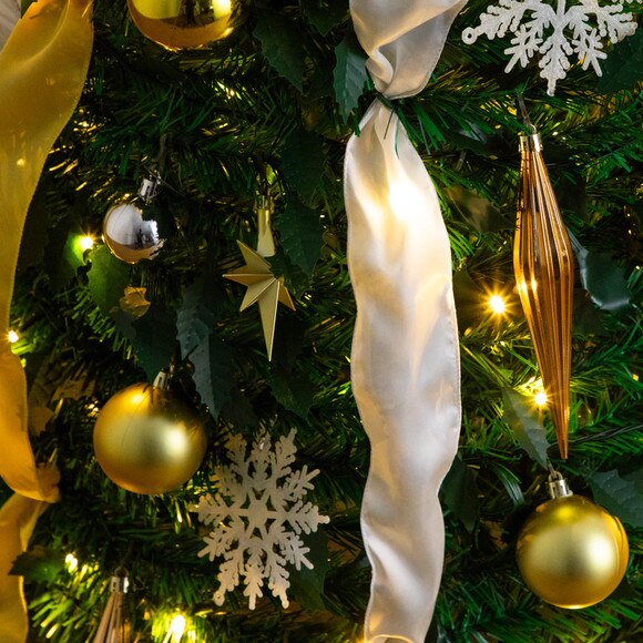 6-ft Pre-Lit Artificial Pop up Christmas Tree with Gold Silver Ornaments Ribbons and 150 Warm White LED Lights - SKU #T5415 - 3