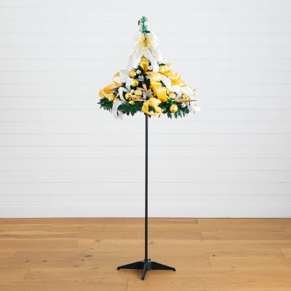 6-ft Pre-Lit Artificial Pop up Christmas Tree with Gold Silver Ornaments Ribbons and 150 Warm White LED Lights - SKU #T5415 - 9